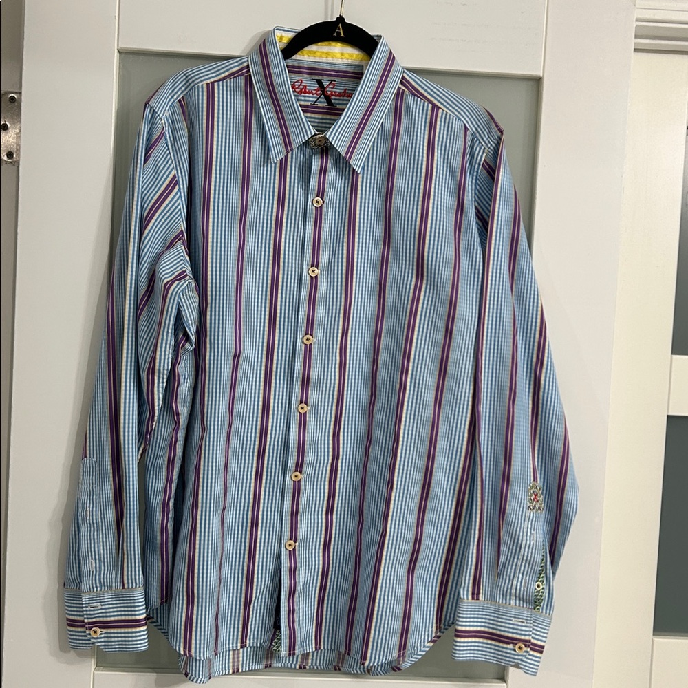 Robert Graham Blue and Purple Striped Shirt